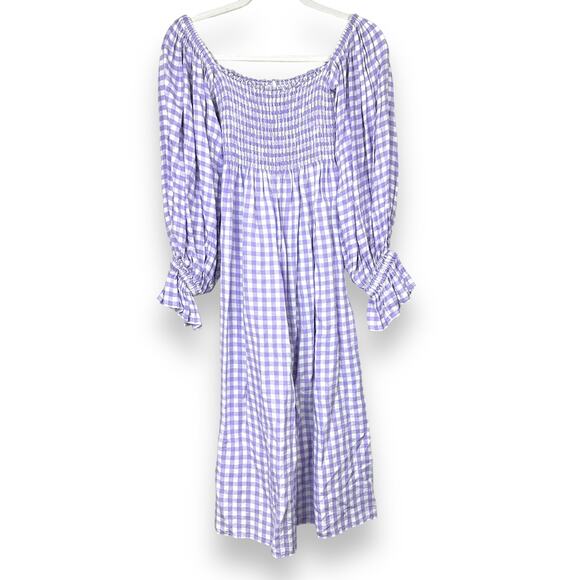 Sleeper Atlanta Lavender Vichy Purple Linen Gingham Check Midi Dress Medium - Picture 3 of 11